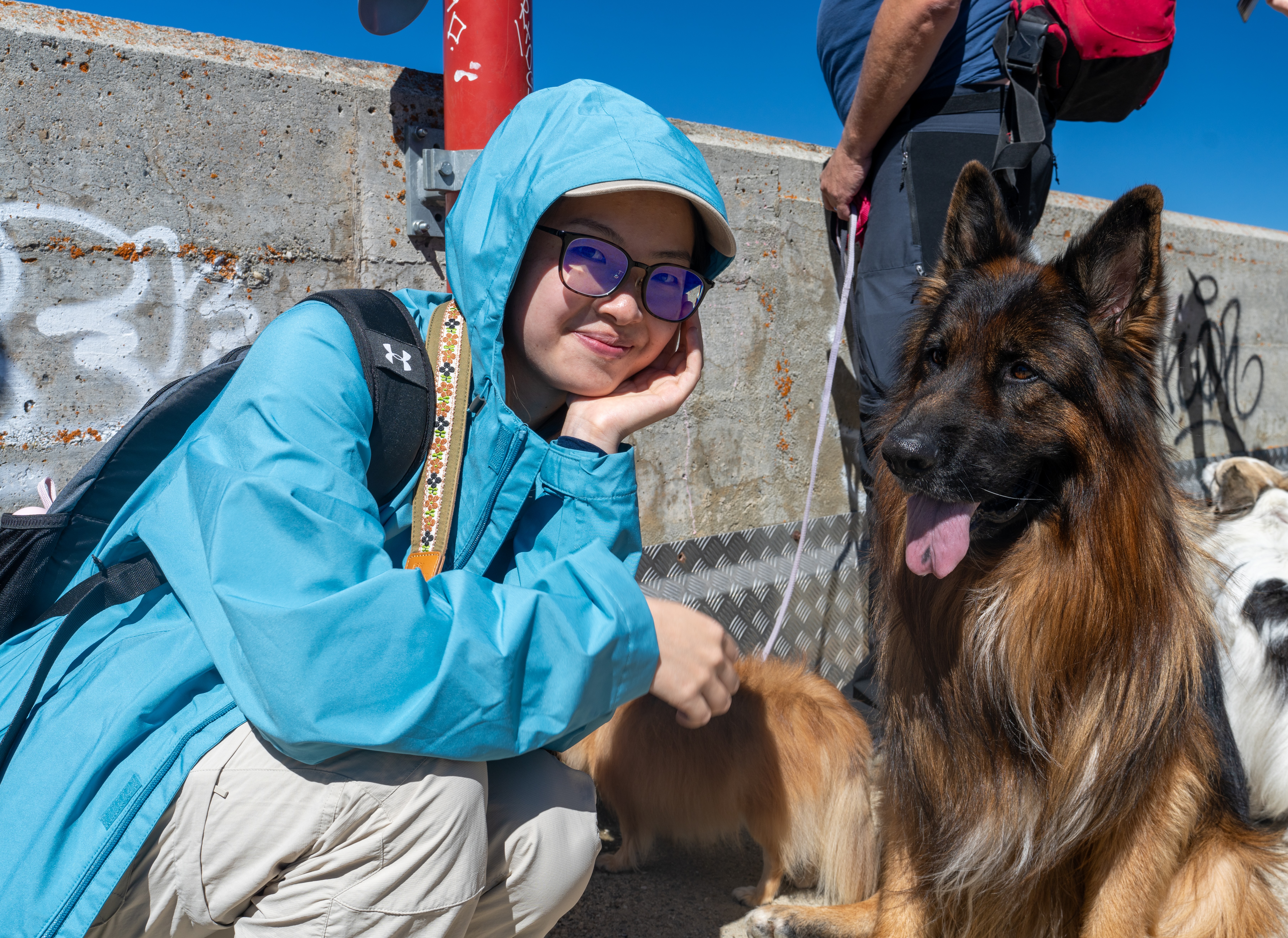 Meeting a friendly dog on the trail